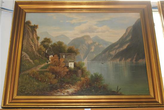 Hermann Klingsbögl (1874-1943) Swiss lake scene, 29 x 39in.
